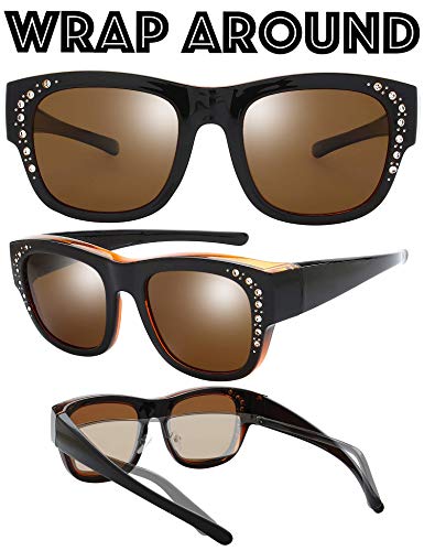 Image of The Fresh High Definition Polarized Wrap Around Shield Sunglasses for Glasses - Leather Eyeglasses Case