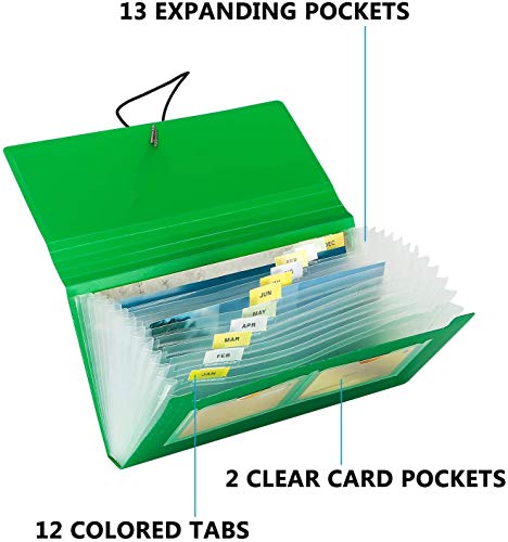Seekind Expanding File Folder 4 Pack, 10.4' 5.5' Receipt Organizer Folder Accordion Folder Document With 13 Pocket For Office,Cards,Tickets-Water Resis #TOP2