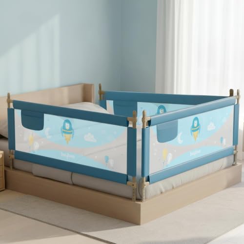 Image of BAYBEE Bed Rail Safety Guard for Kids | Bed Railing for Baby Safety Fence with 7 Level Height Adjustable | Portable Bed Side Protector from Baby Falling Guard (6FtX5FtX6Ft, 3 Sides, Blue)