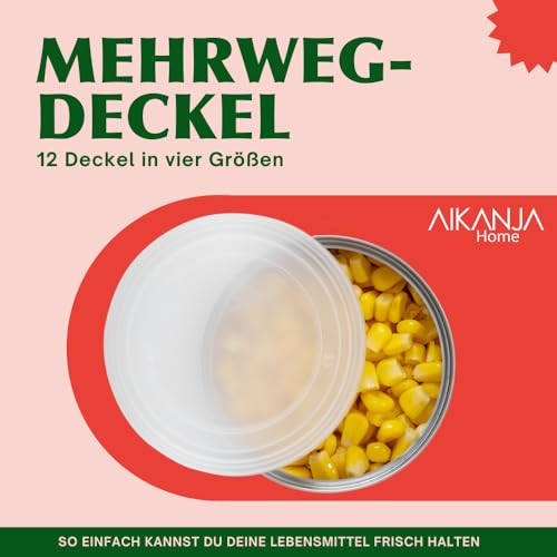 AIKANJA Home | Dosendeckel/Konservendeckel - Set 12 Stück, Deckel in vier Grössen Universaldeckel aus transparenten Kunststoff für Lebensmittel | auch für Katzenfutter/Hundefutter 400g / 800g