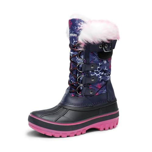 DREAM PAIRS Boys Girls Snow Boots Water-Resistant Outdoor Warm Cozy Anti-Slip Mid Calf Faux Fur Lining Insulated Winter Shoes for Little/Big Kids 11 Little Kid Navy/Fuchsia