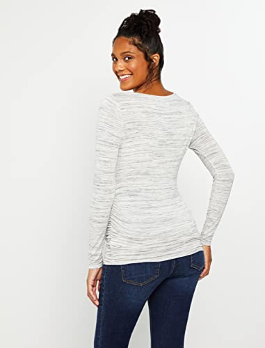 Motherhood Maternity Women's Maternity Long Sleeve V-Neck Side Ruched Tee Shirt, Grey Space Dye, Large #TOP3