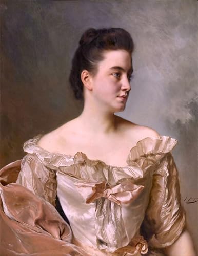 Peinture sur toile portrait d'une dame en rose affiche décoration salon 60x90