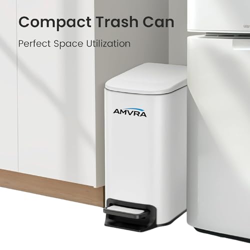 Caneca de basura pequeña AMVRA con pedal y tapa blanca 6 L miniatura 2