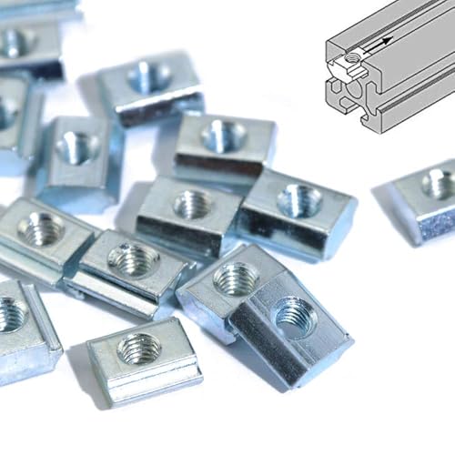 Dzxin 100pcs 2020 Series Sliding T Nuts Metric M3 Thread Slide in Hammer Head T-Nut for Standard 6mm T-Slot Aluminum Extrusion Profile