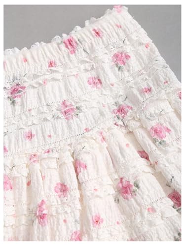 GORGLITTER Women's Flowy Floral Lace Trim Mini Skirt High Waisted Layered Ruffle Skirts3