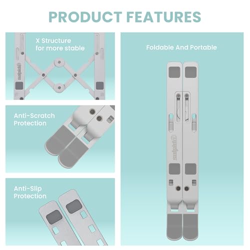 Image of SL-221, 6-Level Adjustable Foldable Aluminum and Silicone Build Laptop Stand, Multi-Size Compatible, Easy Folding for Storage Ergonomic Comfort Works with MacBook, Dell, HP & More (Silver)