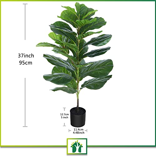 Crosofmi Artificial Mini Fiddle Leaf Fig Tree 37 Inch Fake Ficus Lyrata Plant With 32 Leaves Faux Plants In Pot For Indoor House Home Office Modern Decoration Perfect Housewarming Gift #TOP5