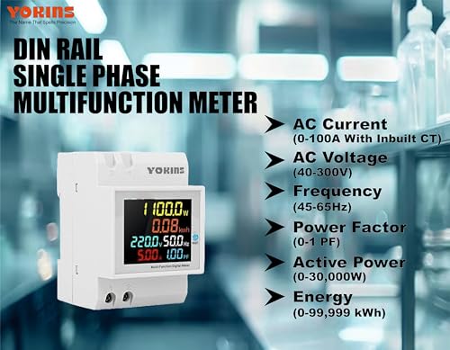 Image of YOKINS YD-525 DIN Rail Single Phase Digital Multifunction Energy Meter 6-in-1(Multi line display) Voltage,Current,Frequency,Power Factor,Active Power,Energy (100A & 40-300V) (Energy Meter)