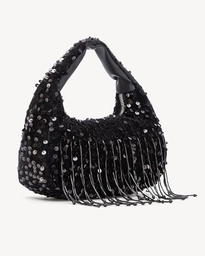 Image of NEWBELLA Women's Sequin Fringe Hobo Evening Bag - Sparkly Shoulder Purse for Cocktail Party, Date Night, Wedding & Special Occasions(Dark Black)