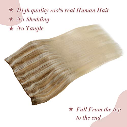 LaaVoo 16" Adjustable Invisible Wire Halo Hair Extensions Balayage Highlight Ash Blonde Fading to Light Blonde Halo Remy Human Hair Extensions 80g Wire Hair Extension Human Hair 11" Width - Thumbnail 7