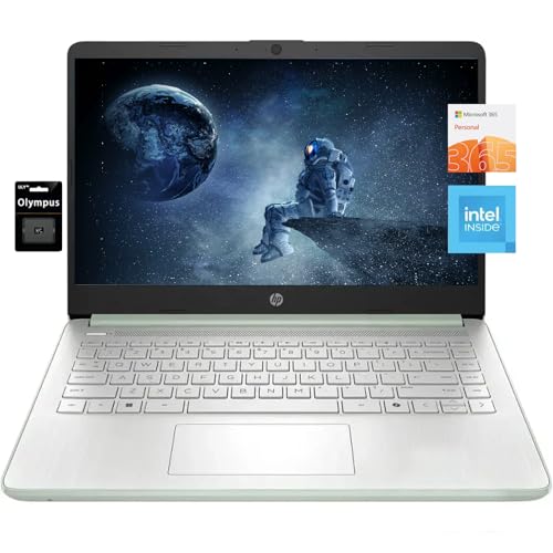Image of HP 14 inch HD Student Business Laptop, Intel Quad-Core N150, 16GB RAM, 384GB Storage, (128GB UFS+256GB SD Card), 1 Year Office 365, Slim Design, Webcam, HDMI, Bluetooth, WiFi, Win 11 S, Willow Green