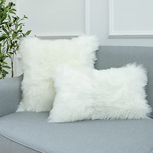 Ligicky Decorative Lumbar Soft Faux Fur Throw Pillow Cover Luxury Series Rectangle Plush Pillow Case Cushion Cover For Couch Sofa Bed (12" X 20", White) #TOP2