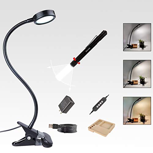 Edison Design 5W LED Clip on Light/Reading Light/Bed Light with 3W Flashlight, USB Desk Lamp with 3 Colors x 10-Level Brightness, Dimmable Reading Lamps for Desk, Mirror, Headboard, Computer (A)