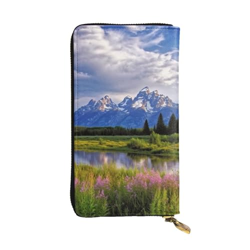 grand teton national park Wallet for Men Women Long Purse Leather Clutch Large Business Handbag Travel Phone Holder Credit Card Holder Money Case with Zipper Leather Wallets Gift