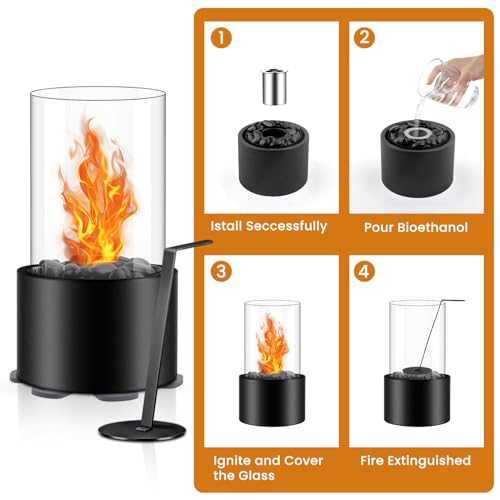 Oubrts Small Tabletop Fire Pit Bowl With Black Stone & Wind Proof Glass thumb #3