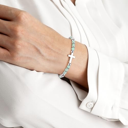 JoycuFF Christian Gifts for Women Cross Bracelet Faith Easter Catholic Religious Christian Jewelry, Meaningful Baptism Communion Natural Beads Bracelets3