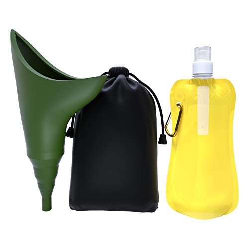 HUAXIN Female Urination Device, Reusable Silicone Female Urinal, Funnel Allows Women to Pee Standing Up, Suitable for Travel, Outdoor, Camping,Etc,Includes Waterproof Bag and Water Bottle (Green)