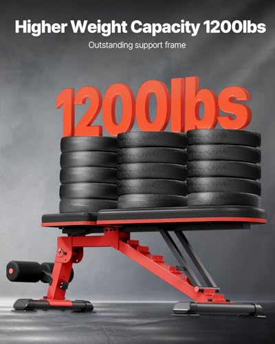 VEVOR Stabiele halterbank, robuust, 544 kg, voor full-body training, verstelbaar, voor krachttraining thuis, 1465 x 530 x 450 mm, zwart en rood - Afbeelding 3