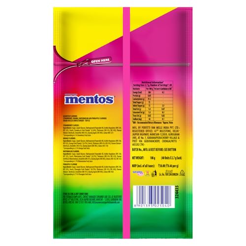Image of Mentos, Rainbow Assorted, Chewy Dragees Pouch, 136G 40Pic(Orange,Mint)