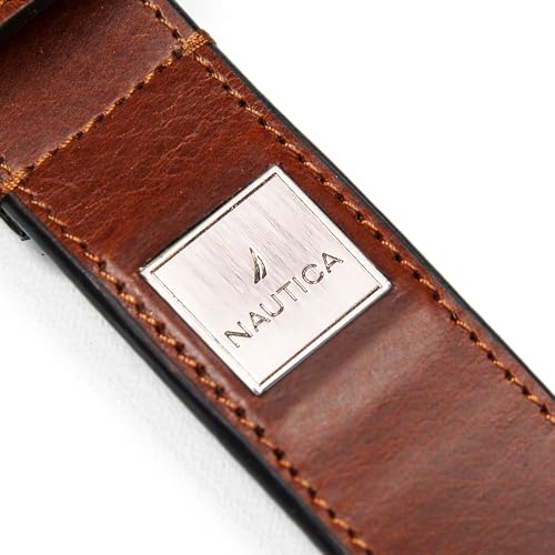 Image of Nautica Men's Casual Leather Belt | Everyday | Classic | Pants | Jeans | Khakis | Chinos | Metal Buckle