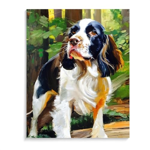 Paint by Numbers Springer Spaniel Dog DIY Acrylic Painting Kit with Brushes Pigment Oil Painting Artwork Adults Beginners Wall Decor 16x20inch(40x50cm) Frameless
