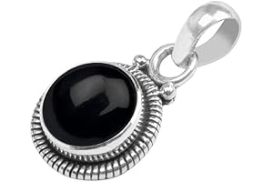 925 Sterling Silver Black Onyx Solitaire Pendant Necklace
