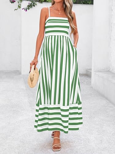 Image of PRETTYGARDEN Women Summer Maxi Dresses 2026 Spaghetti Strap Boho Floral Striped Wedding Guest Beach Vacation Flowy Long Dress