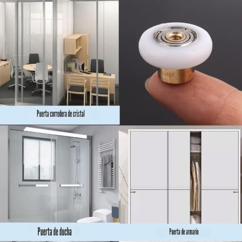 Miniatura 5 de Yuanqian Juego De 8 Ruedas Para Puerta De Ducha De 19 Mm De Diámetro, Color Blanco, 19 Mm X 5 Mm Bola De Acero Inoxidable, 8 Piezas Con Tornillo