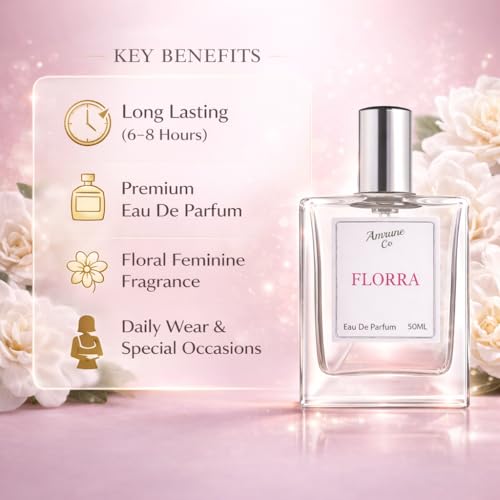 Image of Florra White Gardenia & Pear Blossom Eau De Parfum (EDP) for Women | Intense Upto 12-Hour Long Lasting Premium Luxury Fragrance flora | 50ML