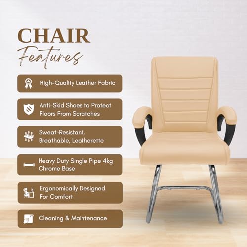 Image of activa Executive Office Visitor Chair | Ergonomic Relax Chair for Study, Home, Reception| Comfortable Cushioned Seat Back, Double Pipe Frame with Arm Rest Guest Seating (1, Beige, Regal)