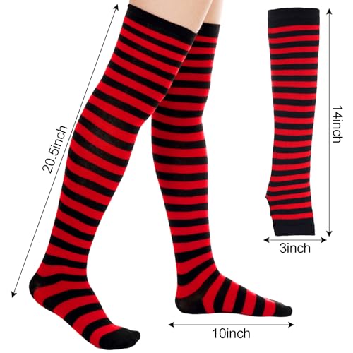 Image of Tongcloud Women's Striped Knee High Socks, Over Knee Thigh High Socks, Arm Warmer and Fingerless Gloves Set