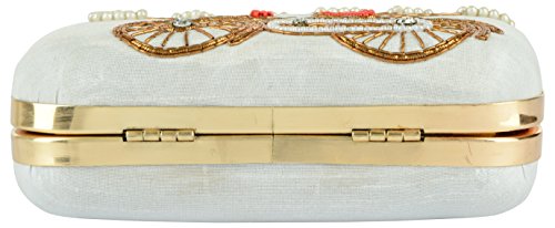 Image of TOOBA Handicraft Women's Embroidered Clutch Purse | Designer Handbag with Golden Floral & Pearl Work | Wedding, Cocktail, Party & Bridal Gift Bag for Women & Girls