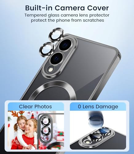 Image of VONZEE Clear Logo Electroplating Transparent Clear Casefor Samsung Galaxy S25 Edge 5G, Magnetic Plating [Support for MagSafe Charger] Electroplate TPU Cover-Black