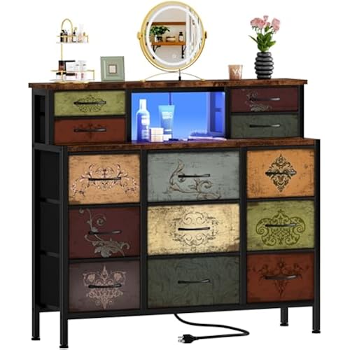 VASICAR Dresser for Bedroom with 13 Drawers 2 Open Shelves Dressing Table