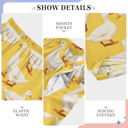 White Duck on Yellow Long Pajama Pants Bottoms Soft Sleepwear with Pockets4