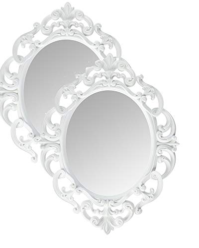 Kole Imports Oval Vintage Wall Mirror, White, 11.5 x 15 Inch (2 Pack)