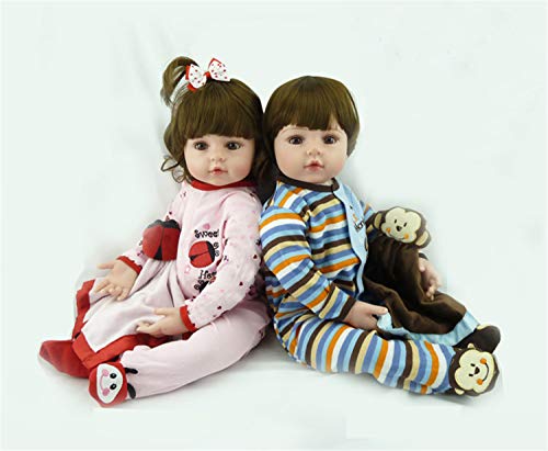 Zero Pam 24 Inch Lifelike Reborn Toddler Twins Boy+Girl Silicone Vinyl Reborn Twins Baby Soft Cloth Body Xmas Gifts for Newborn Babies