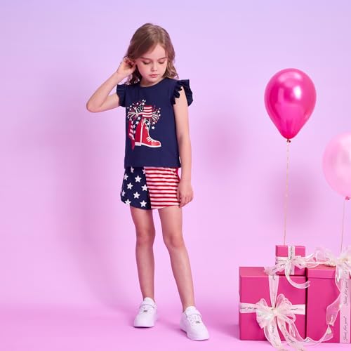 Image of VIKITA Girls Cotton Outfits Sparkling Cute Cartton T Shirt Tank Top and Shorts Fashion Clothing Set for Summer