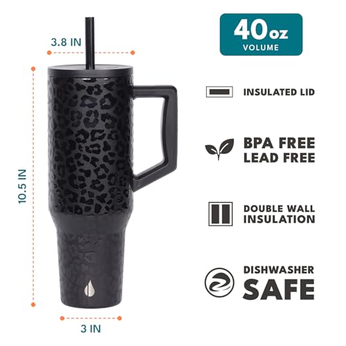 Image of Elemental Spill Proof 40oz Insulated Tumbler with Handle & Straw Travel Mug | Stainless Steel Commuter Travel Coffee Mug for Cold Beverages, Includes 2 Straws & a Spill Proof Lid for Everyday Use