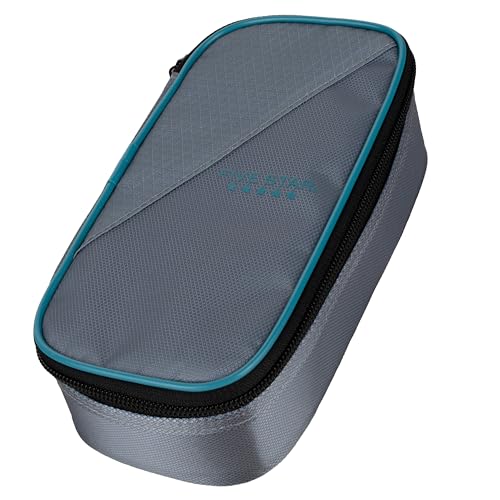 Image of Five Star Pencil Pouch Zipper High-Capacity Storage Organizer Case for Office Supplies Earbuds Chargers Cables Makeup, Grey /Teal (500212B)