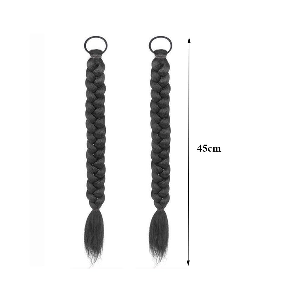2Pcs Braided Ponytail Extensions with Hair Ties 16 Inch Soft Synthetic Hairs Pieces Hair Extension for Women Girls Daily Wear Parties (Natural Black) - Image 2