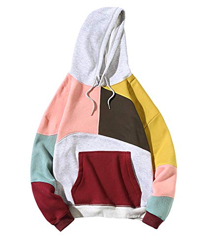 Men's Swagger Color Block Cotton Pullover Hoodies 5XXL Hip Hop Brushed Hooded Sweatshirt Outwear4