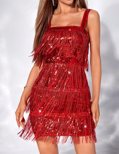 Image of Cocktail Dresses Flapper Dresses 1920s Gatsby with All-Over Sequin Fringe Mini Dresses Prom Party Dress