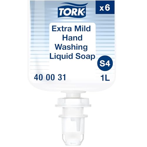 Image of Tork Extra Mild Liquid Hand Soap, Compatible with S4 dispensers, Fragrance-free, Dermatologically tested, eco-friendly 6 x 1L bottles (400031)