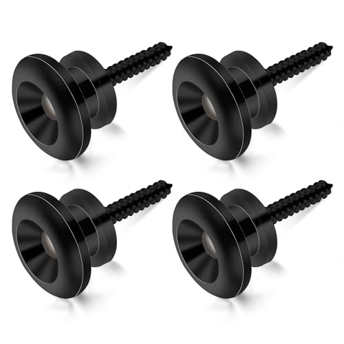 Trinkrittey - Lot de 4 sangles de guitare fixateur en métal avec boutons noirs avec vis de fixation et coussin en caoutchouc pour guitare électrique classique guitare basse