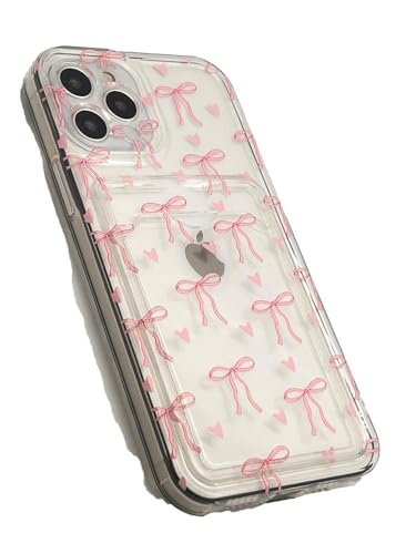 OLIVIA'S PHONES Cases For iPhone 16 (6.1) Clear Baby Pink Bows Love Hearts Pattern Gel Tough Card Holder Protective Smartphone Case Cover