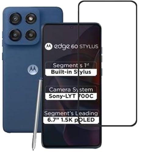 Image of QsmQam Military-Grade Tempered Glass Compatible with Motorola Edge 60 Stylus 5G /Moto Edge 60 Stylus 5G with Anti-Explosion 9H Hardness Full Screen Protector Guard.
