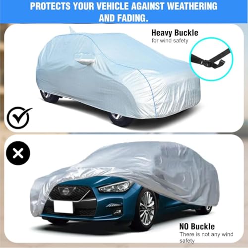 Image of 100% Waterproof Car Body Cover for Hyundai Grand i10 (2007-2013) with Mirror Pocket, Heat & UV Resistant, Triple Stitched, Soft Lining, Bottom Elastic & Piping (Silver Reflective)