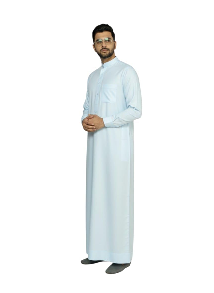 Light Sky Blue Traditional Thobe Men's Full-Length Jubbah al Raza Tailor-picture-24